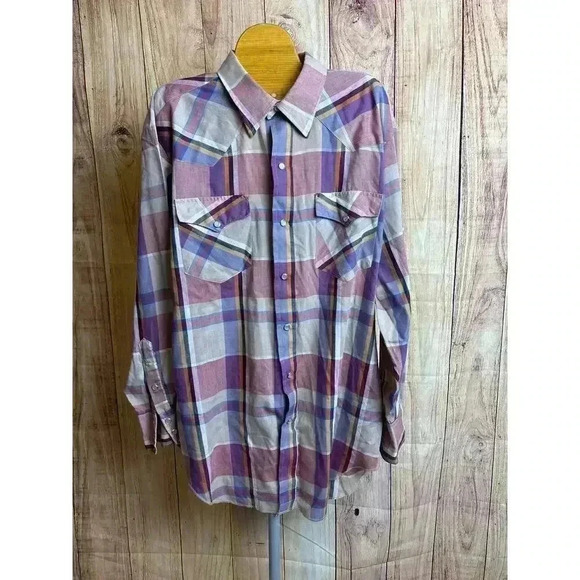 Vintage HBARC Pearl Snap Button Plaid Western Made in USA Shirt Men's Size 17-33 - Picture 1 of 8